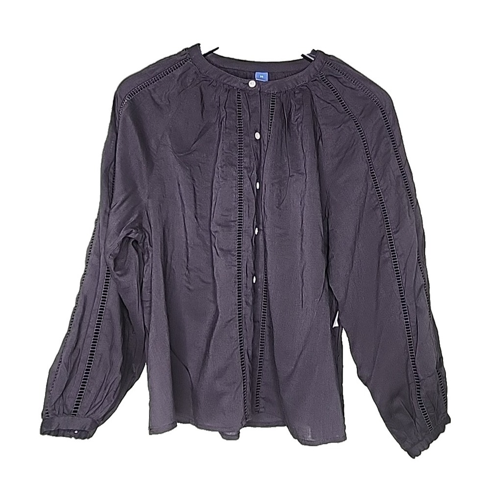 Old Navy Black Peasant Top Long Sleeve Button Up Eyelet XS Boho Cottage Prairie